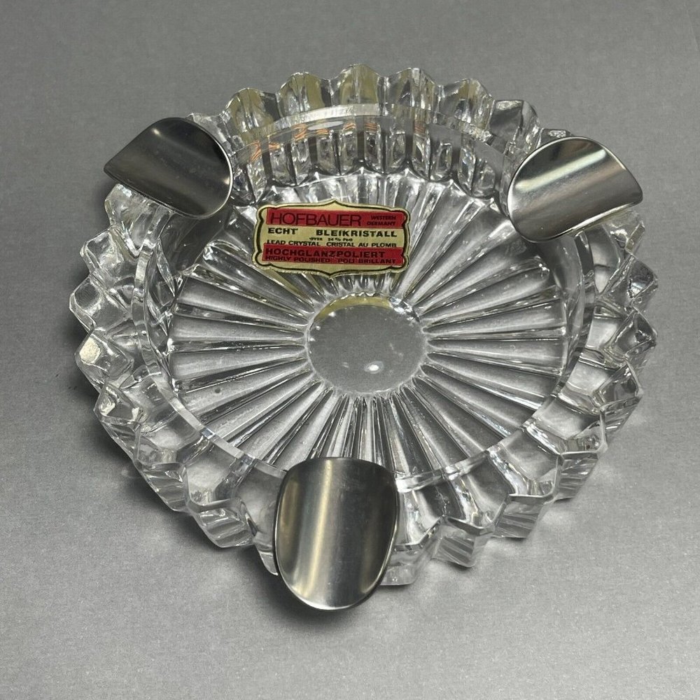 Hofbauer Echt Bleikristall Rare West Germany Vintage 24% Leaded Crystal Ashtray